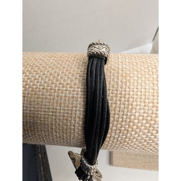 Brighton Heart Style Bracelet 7.5in Black Cord Silver Tone Charm - Picture 5 of 8